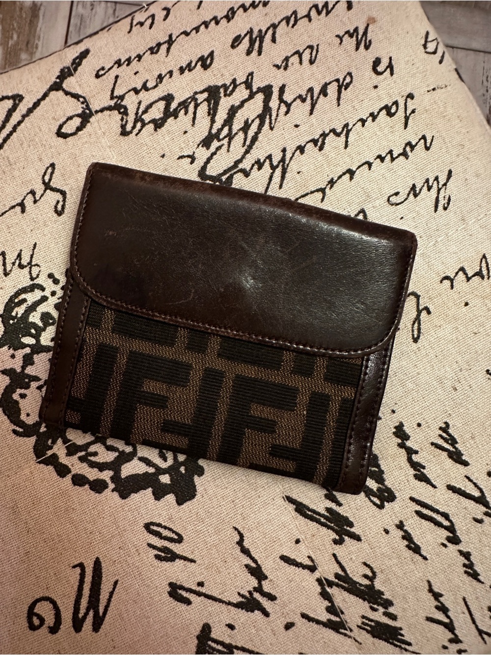 Fendi Brown Leather & Monogram Fold Wallet